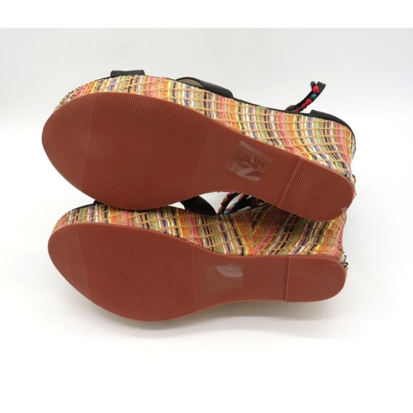 Get More Beauty Women's Black Wedge Sandals Multicolor Beaded Straps 10 NEW - Picture 7 of 7